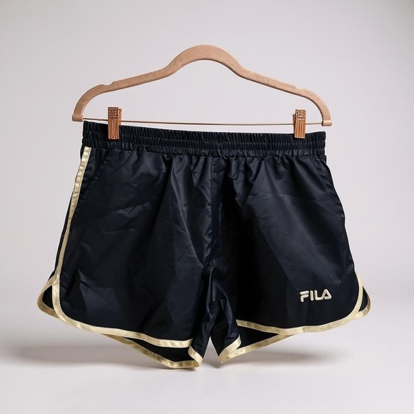 Fila Women's Athletic Shorts in Black with Gold Trim - Picture 1 of 3